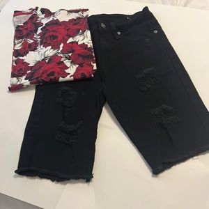 Men’s Black Ripped Jeans and Matching Shirt
